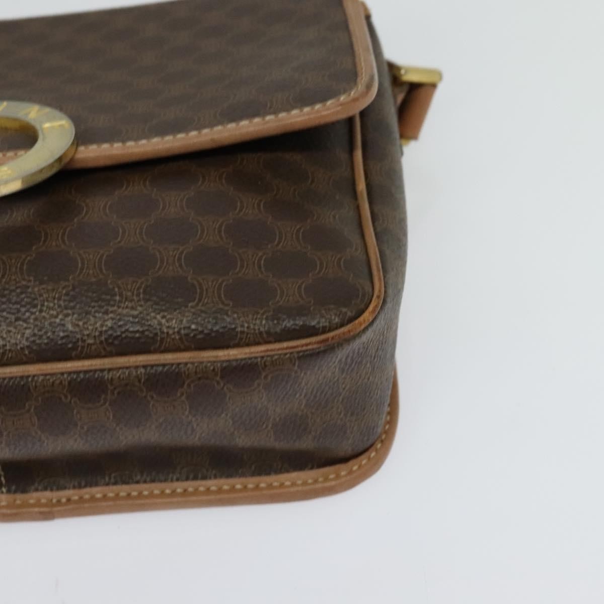 Celine Vintage Macadam Circle Logo Canvas and Leather, Brown, Canvas, Shoulder Bag