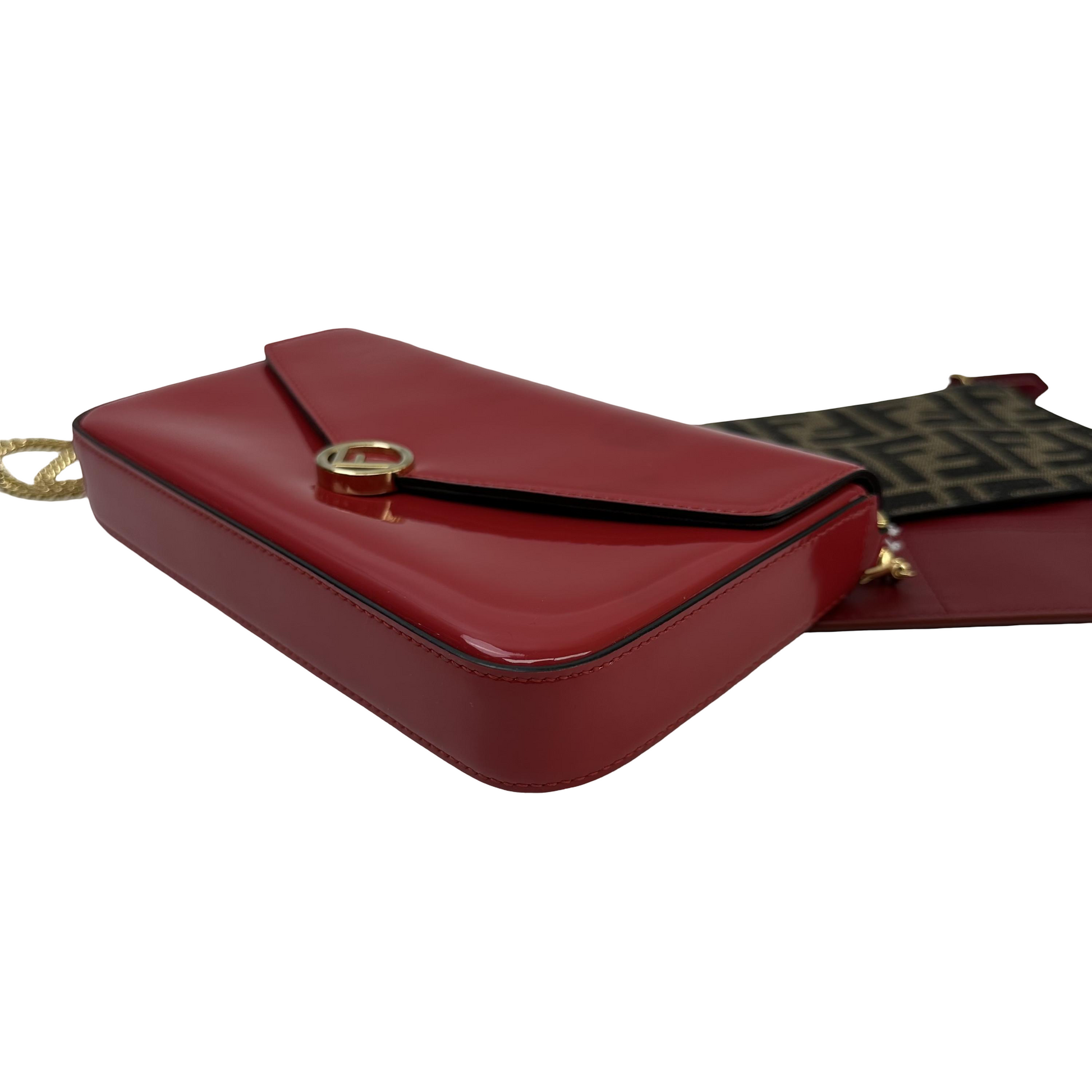 Fendi Wallet on Chain Patent Leather, Red, Patent Leather, Wallet