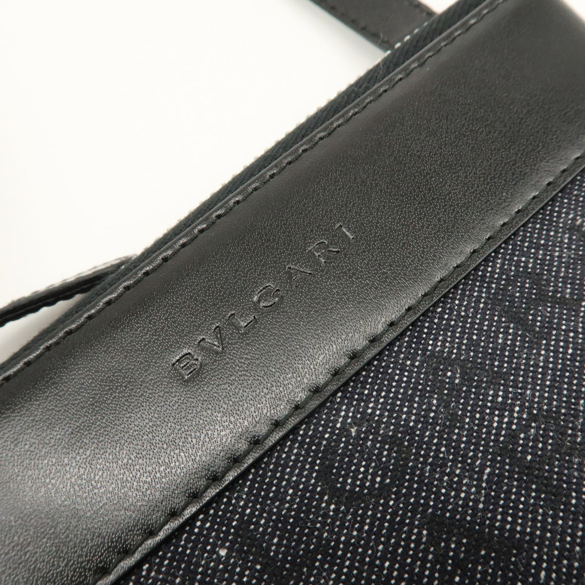 Bvlgari Logomania Canvas with Leather, Black, Denim, Shoulder Bag