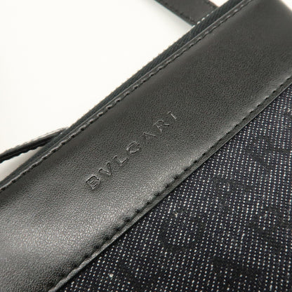 Bvlgari Logomania Canvas with Leather, Black, Denim, Shoulder Bag