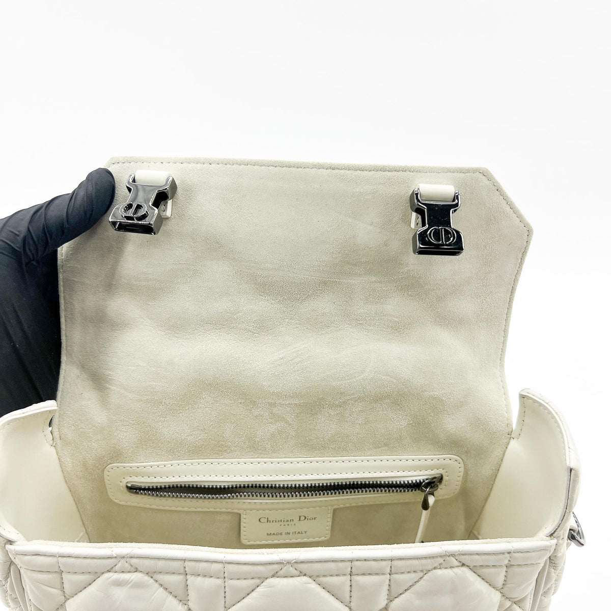Christian Dior Diorcamp Messenger Padded Macrocannage Quilt Calfskin, White, Leather, Shoulder Bag