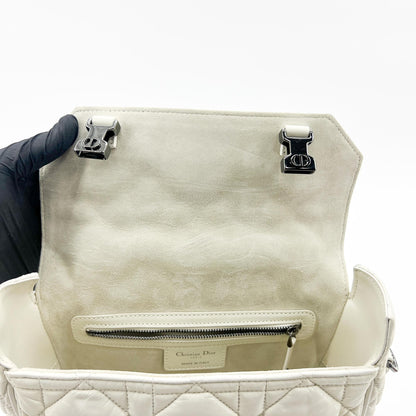 Christian Dior Diorcamp Messenger Padded Macrocannage Quilt Calfskin, White, Leather, Shoulder Bag
