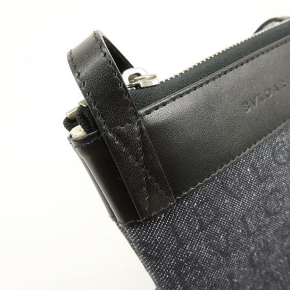 Bvlgari Logomania Canvas with Leather, Black, Denim, Shoulder Bag