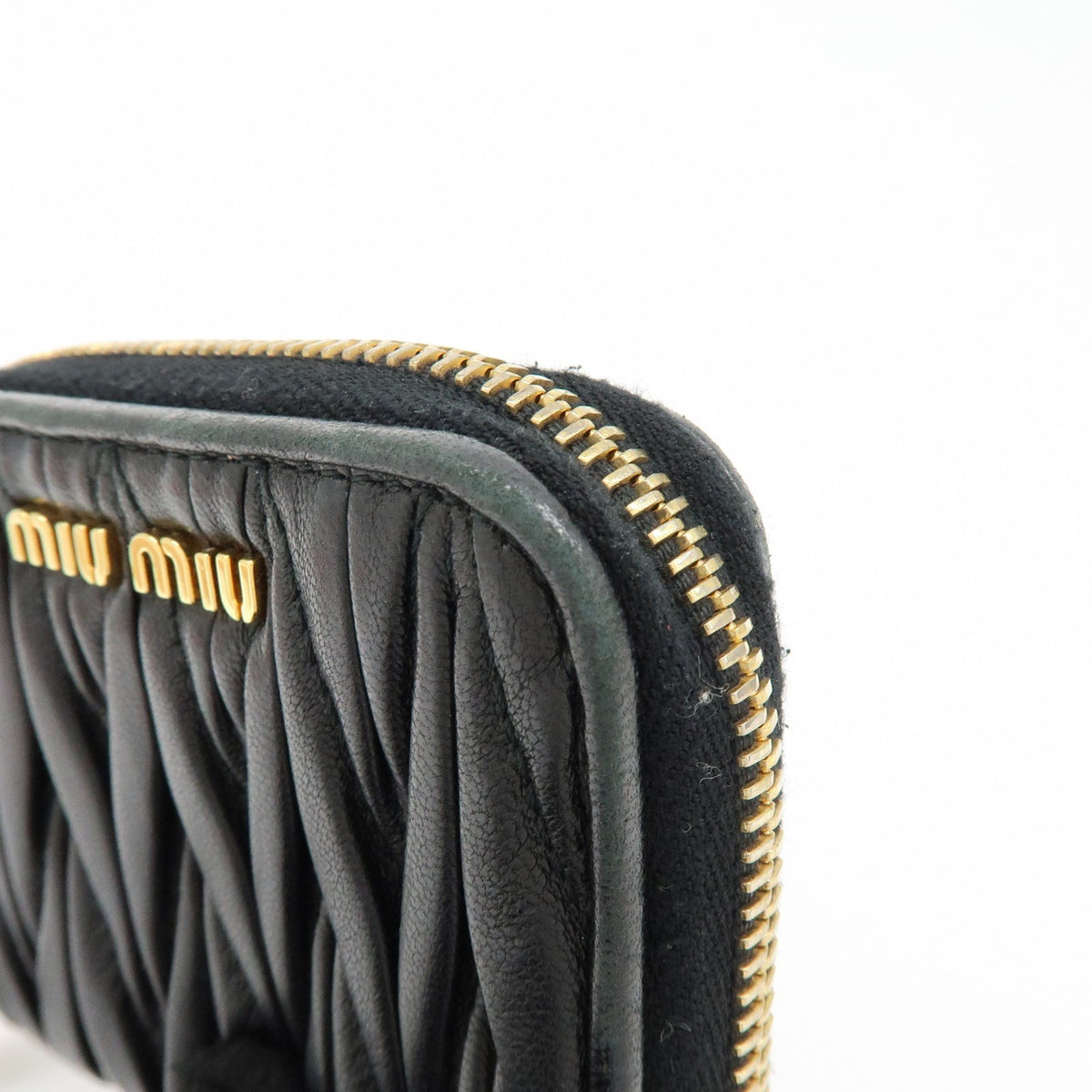 Miu Miu Zip Around Matelasse Leather, Black, Leather, Wallet