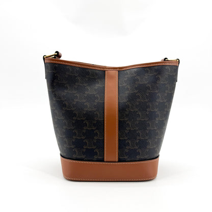 Celine Bucket Triomphe Coated Canvas, Black, Canvas, Shoulder Bag