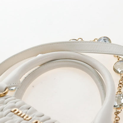 Miu Miu Crystal Convertible Matelasse Leather, White, Leather, Tote Bag