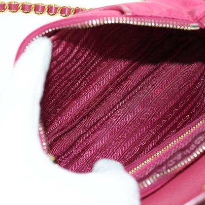 Prada Chain Tessuto and Saffiano Leather, Pink, Nylon, Shoulder Bag