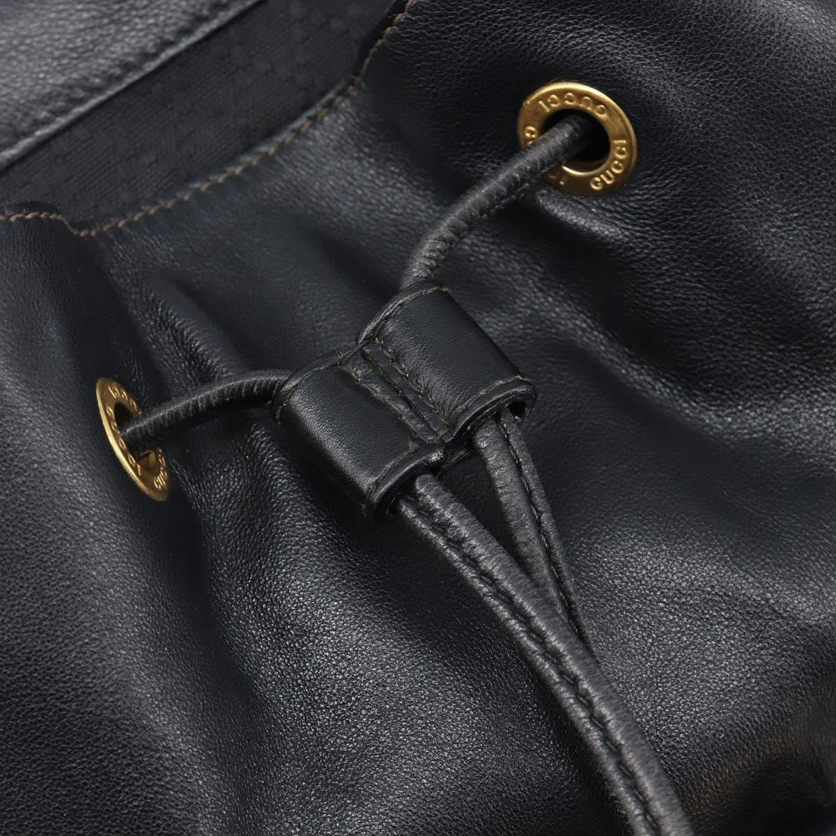 Gucci Vintage Bamboo Leather, Black, Leather, Backpack