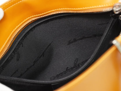 Salvatore Ferragamo Double Gancini Side Buckle Leather, Orange, Leather, Tote Bag