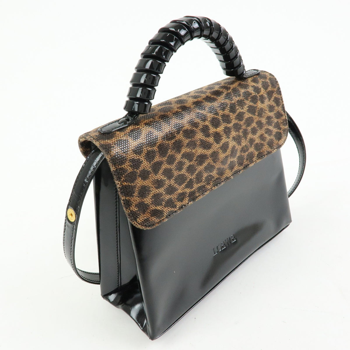 Loewe Vintage Velazquez Top Handle Leather, Black, Patent Leather, Handbag