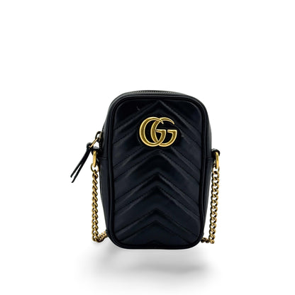 Gucci GG Marmont Matelasse Leather, Black, Leather, Shoulder Bag