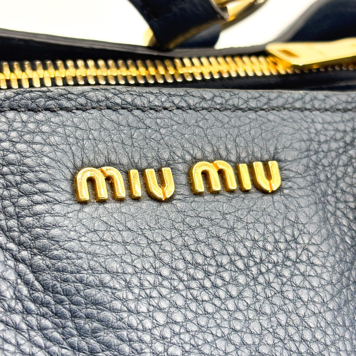 Miu Miu Phenix Convertible Leather, Navy, Leather, Tote Bag