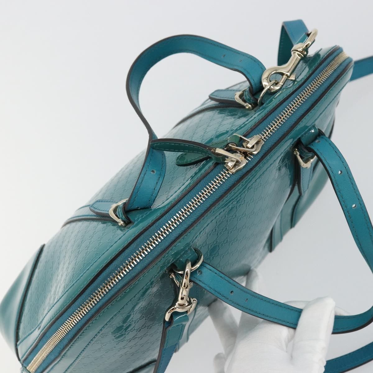 Gucci Nice Top Handle Microguccissima Patent, Turquoise, Patent Leather, Handbag