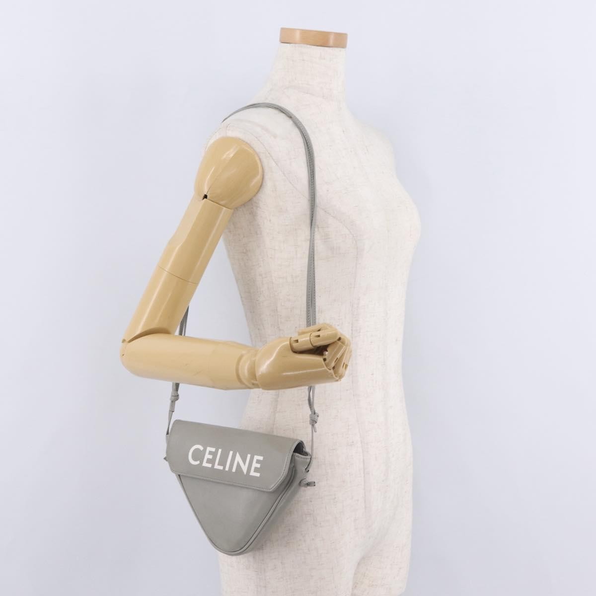 Celine Triangle Leather, Gray, Leather, Handbag