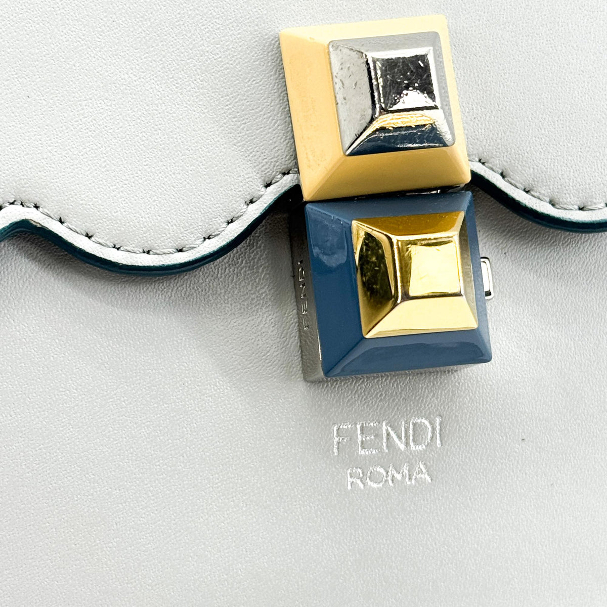 Fendi Kan I Leather, Gray, Leather, Handbag