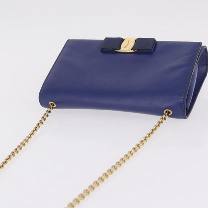 Salvatore Ferragamo Vala Chain Leather, Blue, Leather, Shoulder Bag