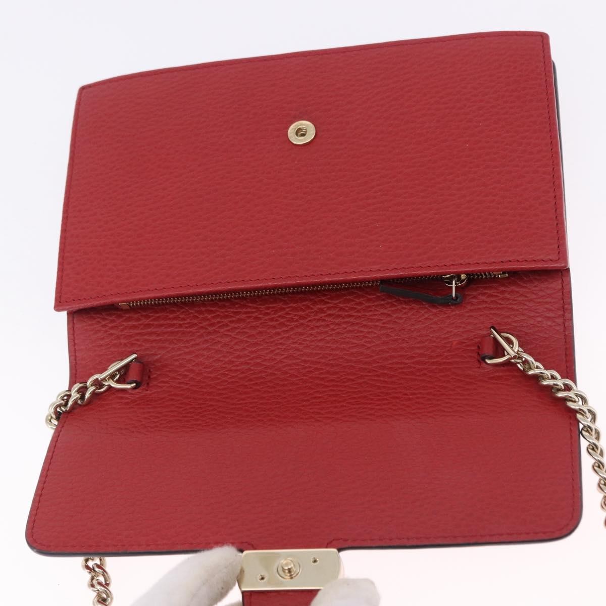 Gucci Interlocking Wallet on Chain Leather, Red, Leather, Shoulder Bag