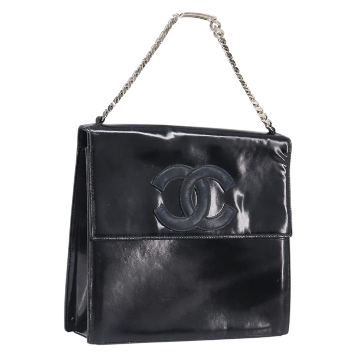 Chanel Chain Handle Leather, Black, Patent Leather, Tote Bag