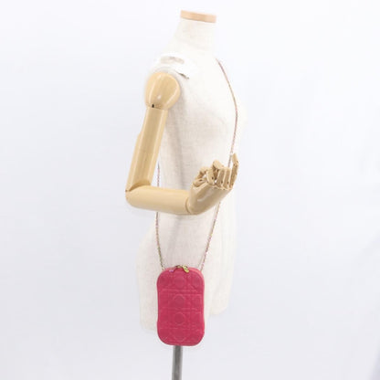 Christian Dior Lady Dior Phone Holder on Chain Cannage Quilt Lambskin, Pink, Leather, Clutch