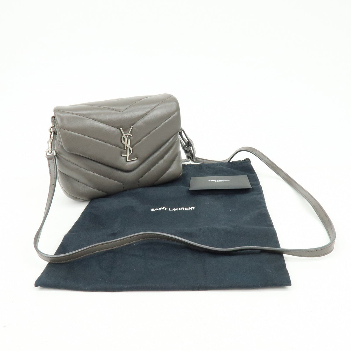 Saint Laurent Loulou Matelasse Chevron Leather, Gray, Leather, Shoulder Bag
