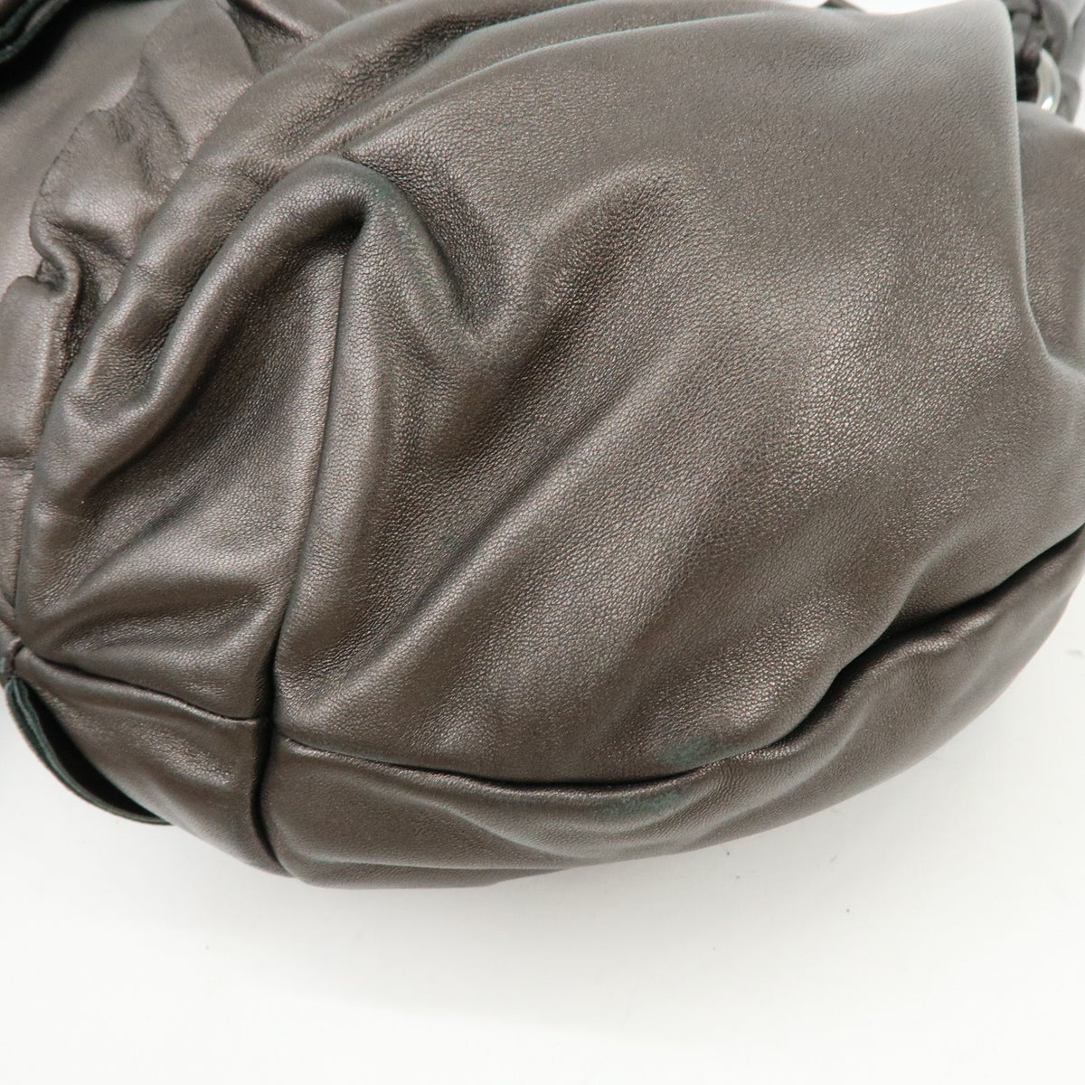 Prada Ruffle Hobo Nappa Leather, Brown, Leather, Shoulder Bag