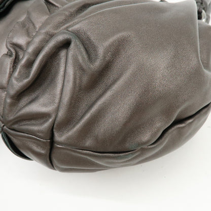 Prada Ruffle Hobo Nappa Leather, Brown, Leather, Shoulder Bag