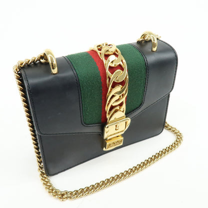 Gucci Sylvie Chain Leather, Black, Leather, Shoulder Bag