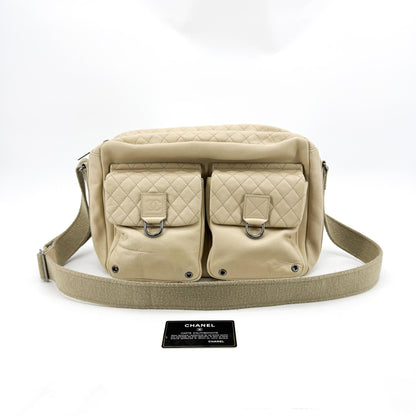 Chanel Sport Line Double Pocket Zip Messenger Leather, Beige, Leather, Crossbody Bag