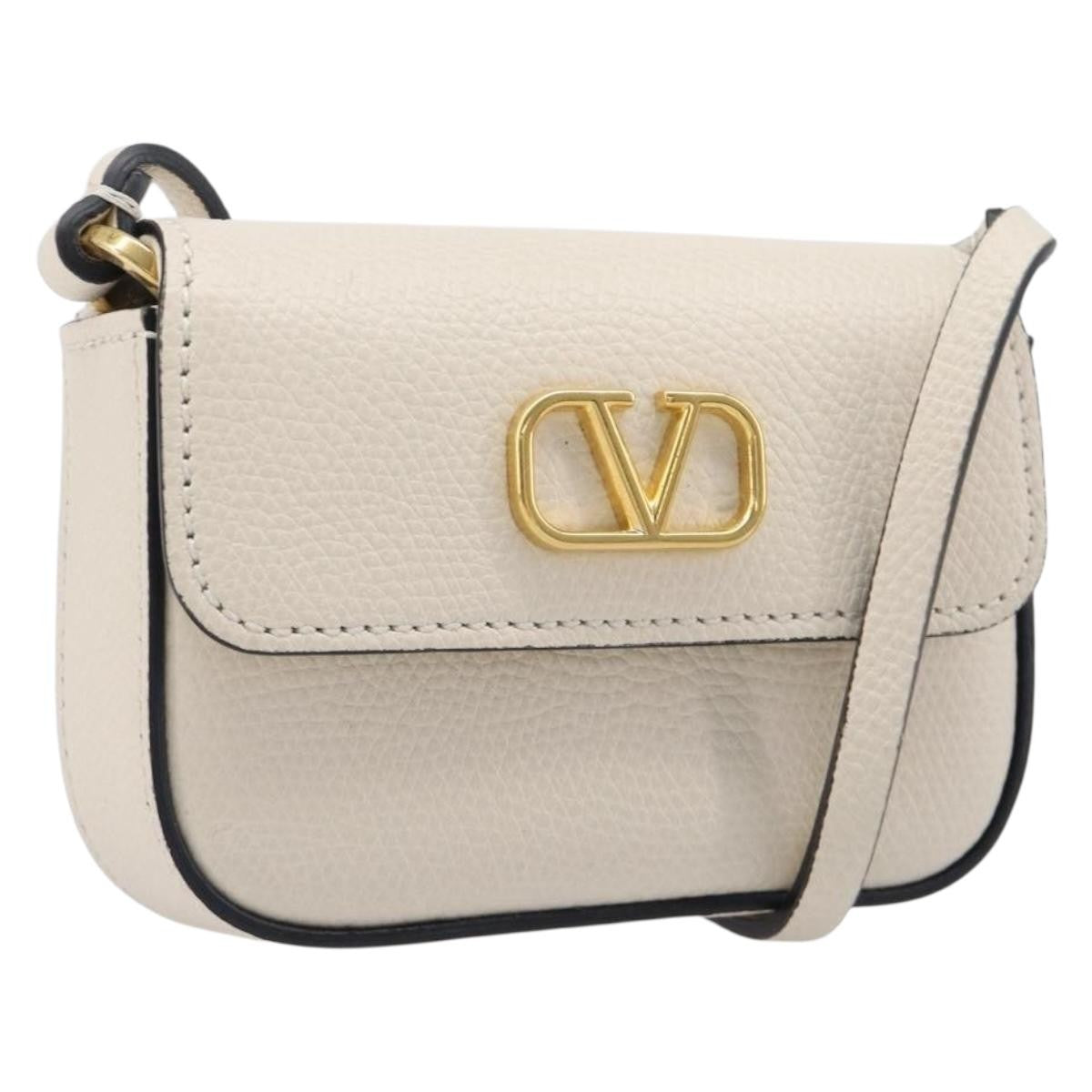 Valentino Garavani V Pouch Shoulder Bag Leather, White, Leather, Shoulder Bag