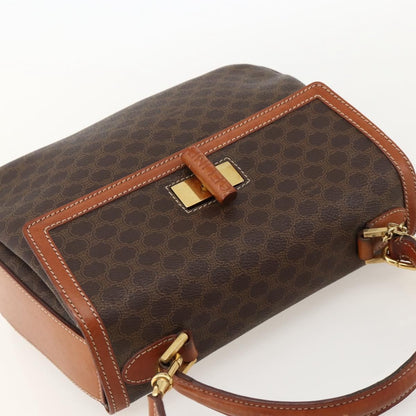Celine Vintage Convertible Top Handle Macadam Coated Canvas, Brown, PVC, Handbag