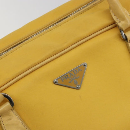 Prada Bauletto Tessuto with Saffiano Leather, Yellow, Canvas, Handbag