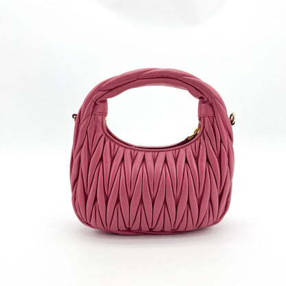 Miu Miu Wander Hobo Matelasse Satin, Pink, Leather, Shoulder Bag
