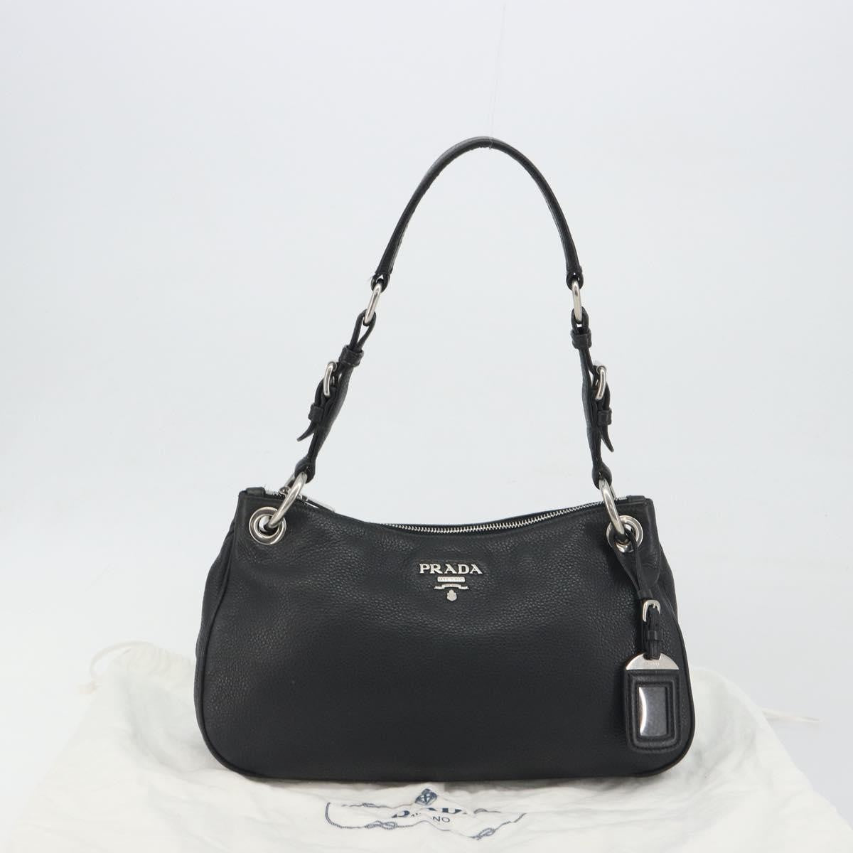 Prada Vitellino Mordo Hobo Leather, Black, Leather, Shoulder Bag