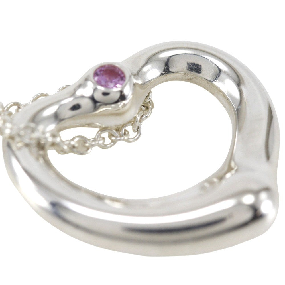 Tiffany & Co. Elsa Peretti Open Heart Pendant Sterling Silver with Pink Sapphire, Silver, Silver, Necklace