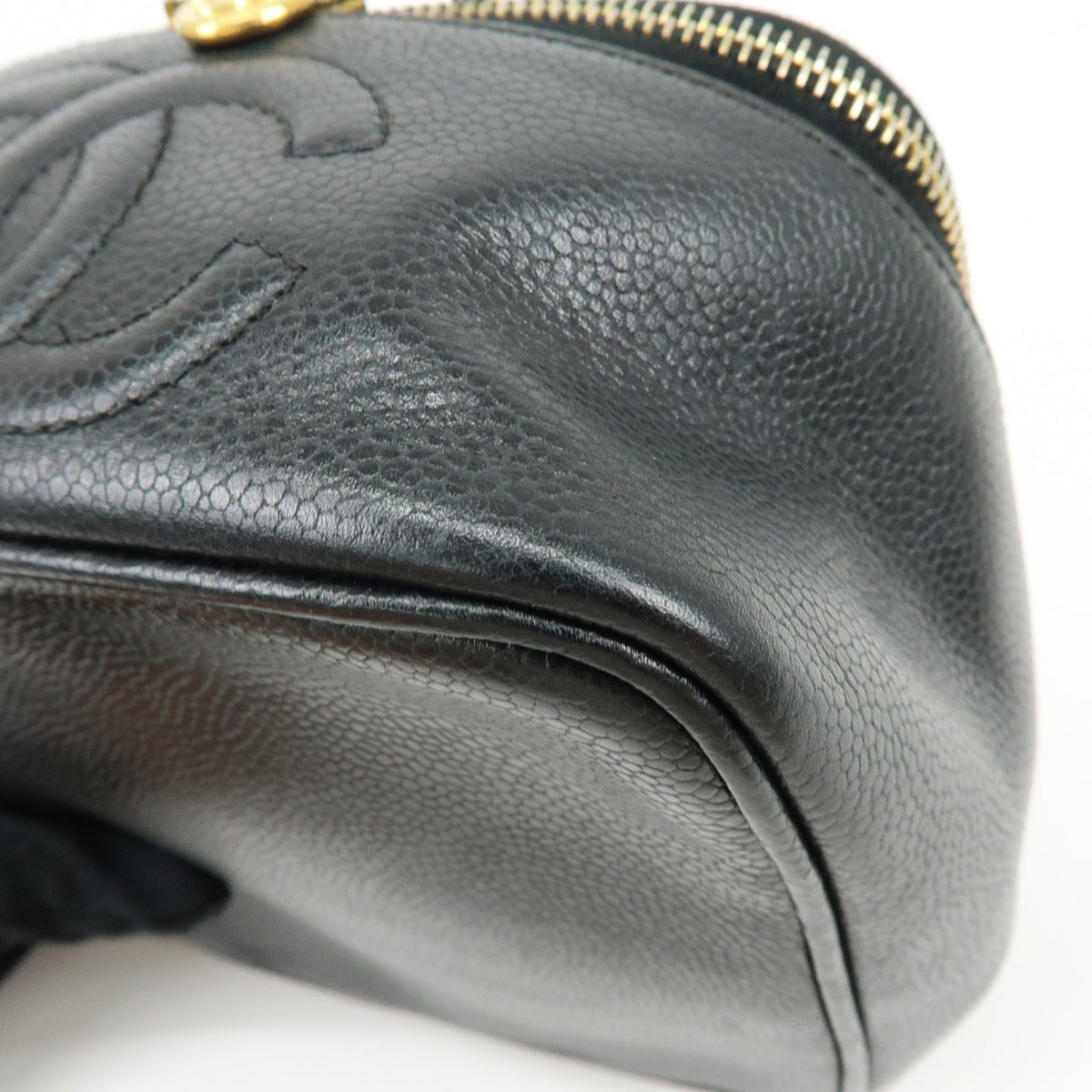 Chanel Vintage Timeless Cosmetic Case Caviar, Black, Leather, Clutch