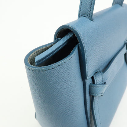 Celine Belt Textured Leather, Blue, Leather, Handbag