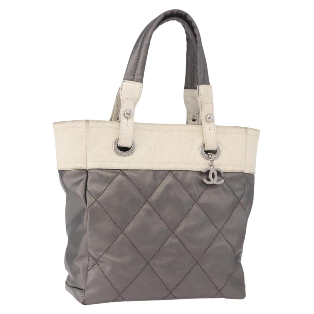 Chanel Biarritz Quilted Canvas, Gray, Canvas, Tote Bag
