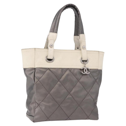 Chanel Biarritz Quilted Canvas, Gray, Canvas, Tote Bag