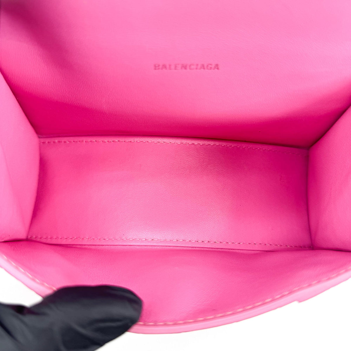 Balenciaga Hourglass Top Handle Crocodile Embossed Leather, Pink, Leather, Handbag