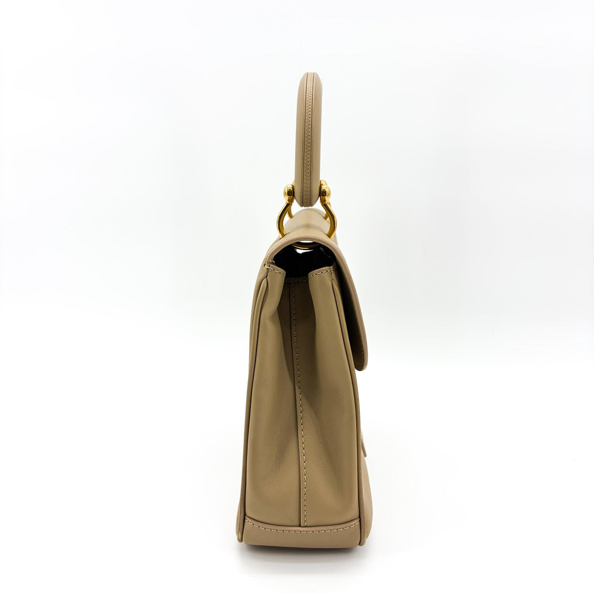 Burberry DK88 Top Handle Leather, Beige, Leather, Handbag