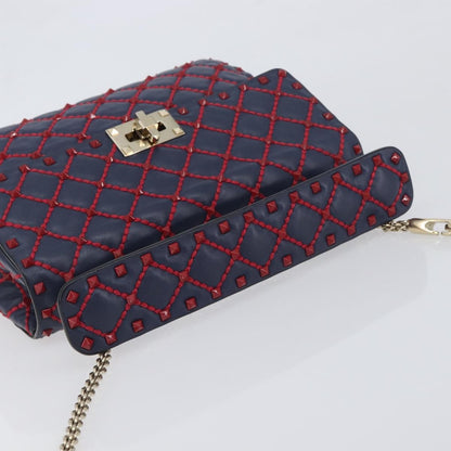 Valentino Garavani Rockstud Spike Flap Quilted Leather, Navy, Leather, Shoulder Bag