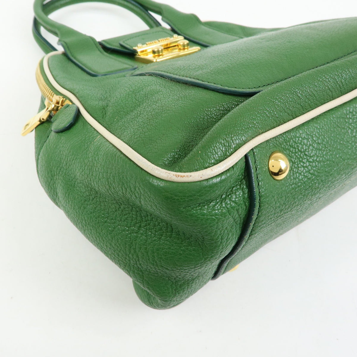 Miu Miu Madras Top Handle Leather, Green, Leather, Handbag