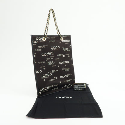 Chanel Vintage Coco Chain Shopping Printed Canvas, Black, Canvas, Tote Bag