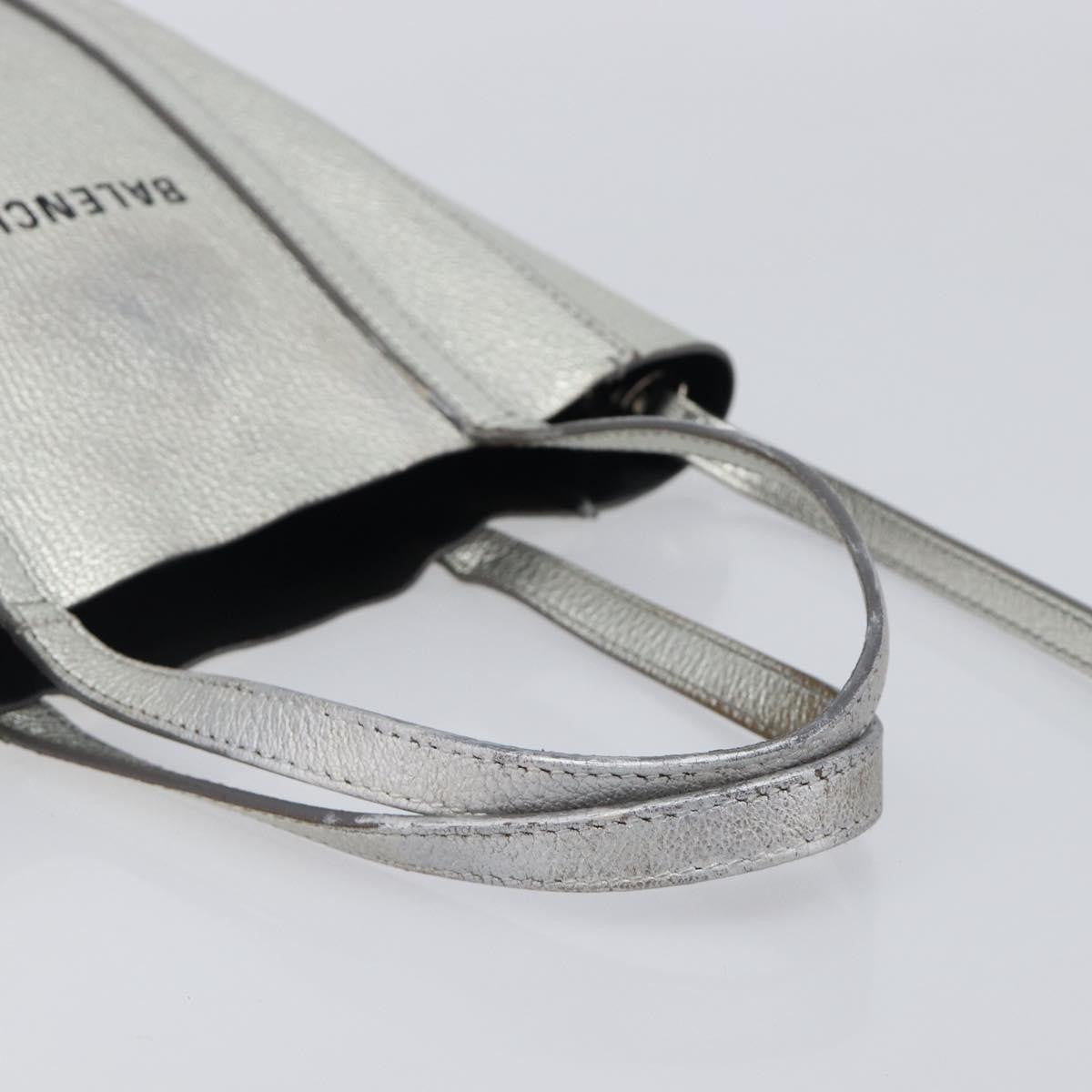 Balenciaga Everyday Glitter Leather, Silver, Leather, Tote Bag