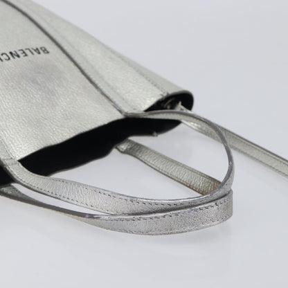 Balenciaga Everyday Glitter Leather, Silver, Leather, Tote Bag