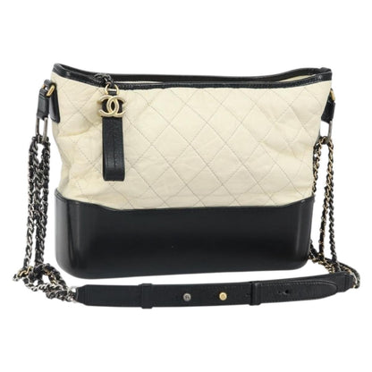 Chanel Bicolor Gabrielle Hobo Quilted Aged Calfskin, White, Leather, Shoulder Bag