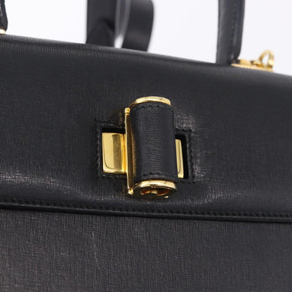Salvatore Ferragamo Gancini Leather, Black, Leather, Handbag