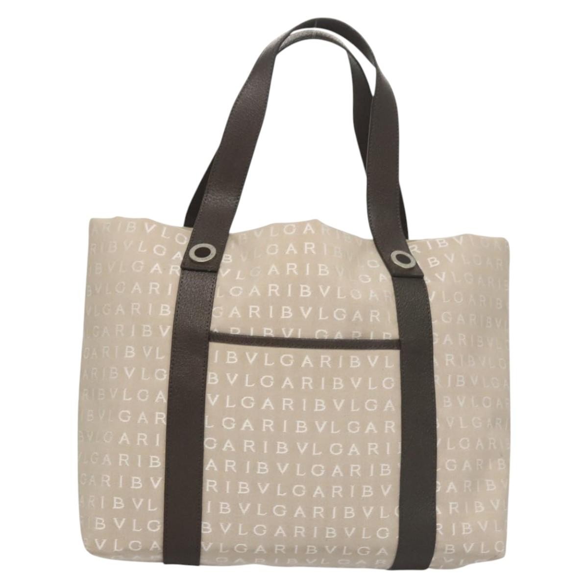 Bvlgari Logomania Canvas, Beige, Canvas, Shoulder Bag