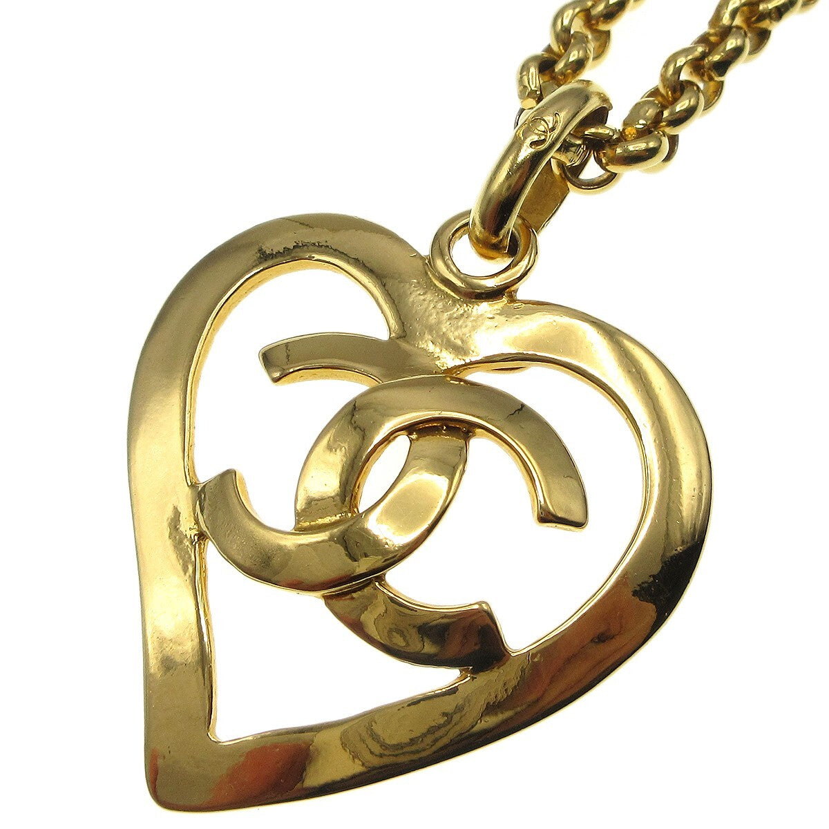 Chanel CC Heart Pendant Metal, Gold, Gold Plated, Necklace