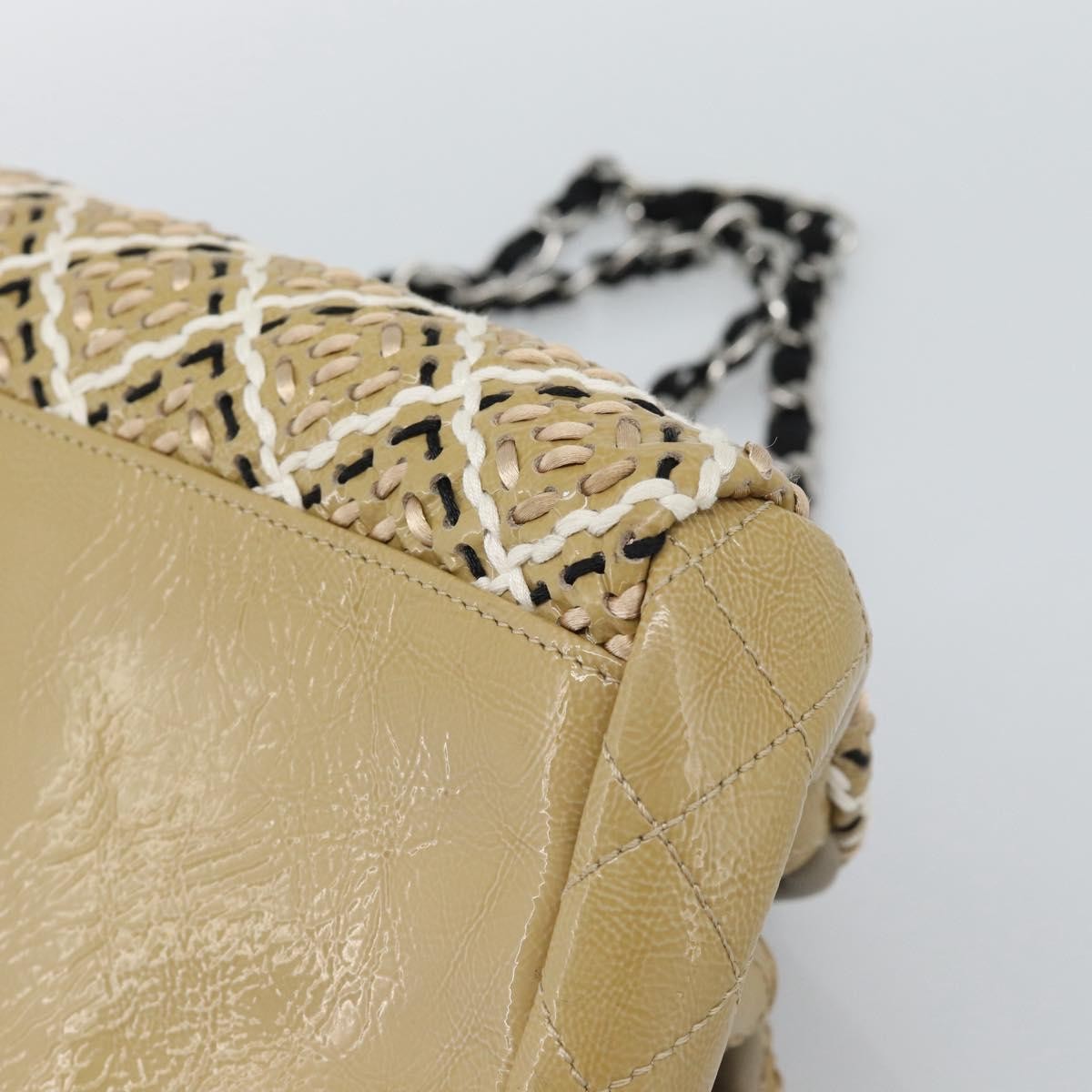 Chanel Just Mademoiselle Quilted Patent, Beige, Patent Leather, Handbag